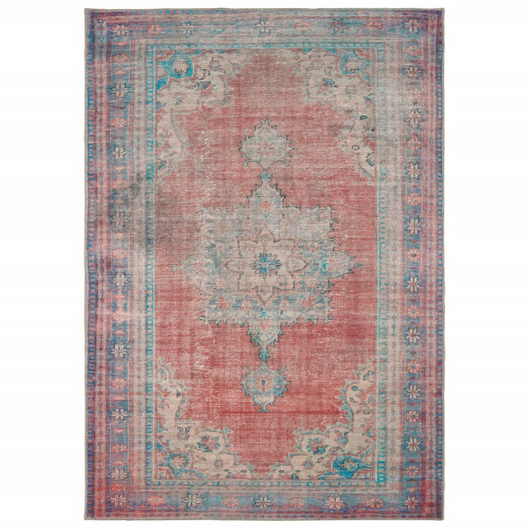 2x3 Red and Blue Oriental Scatter Rug