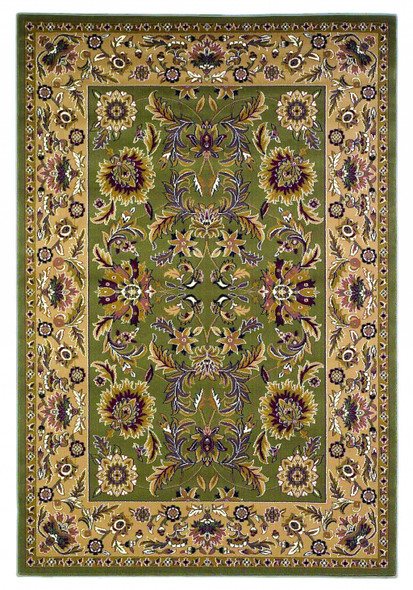 10'x13' Green Taupe Machine Woven Floral Traditional Indoor Area Rug