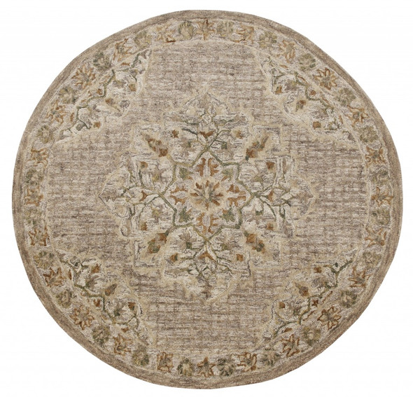 6 Round Beige Distressed Medallion Area Rug