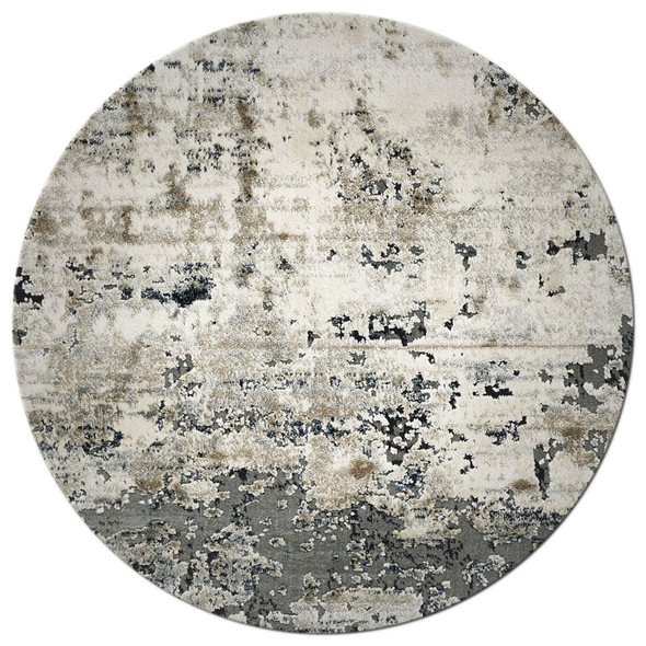 8' Ivory Teal Machine Woven Abstract Round Indoor Area Rug