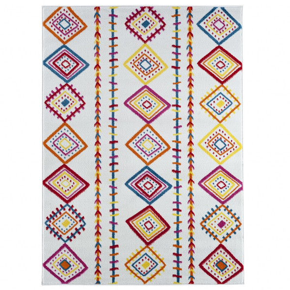 5 x 7 Red and White Diamonds Array Area Rug