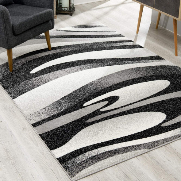 3 x 10 Black and Gray Abstract Marble Runner Rug