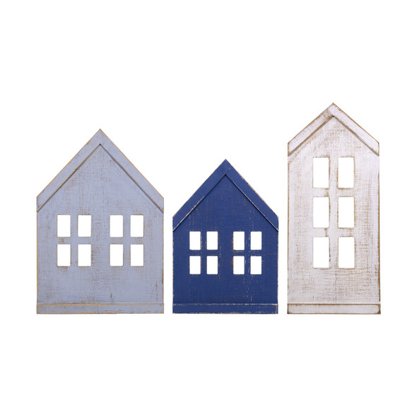 Set of Three House Shaped Wooden Wall Decor