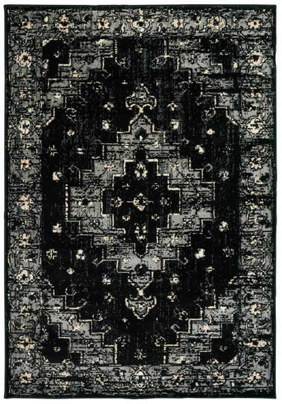 8 x 10 Black Medallion Oriental Area Rug