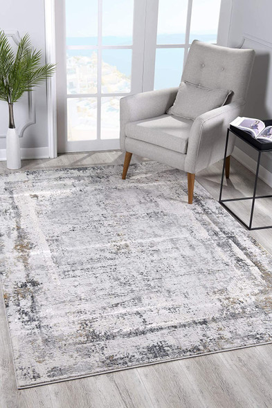 4 x 6 Gray and Ivory Abstract Distressed Area Rug - 393215