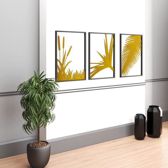 Set of Three Mod Black and Gold Metal Tropical Wall Art