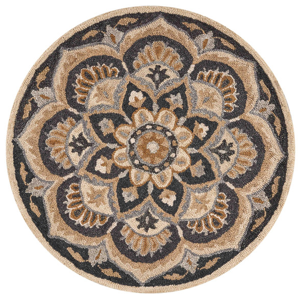 6 Round Black Flower Blossom Area Rug