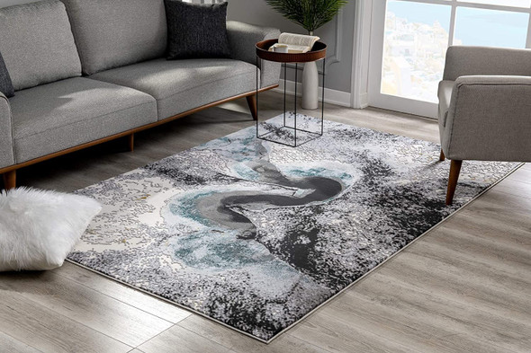 7 x 10 Black and Gray Abstract Whirlpool Area Rug