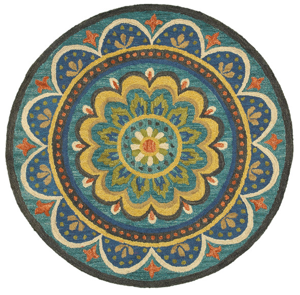 6 Round Blue Floral Mandala Area Rug - 393634