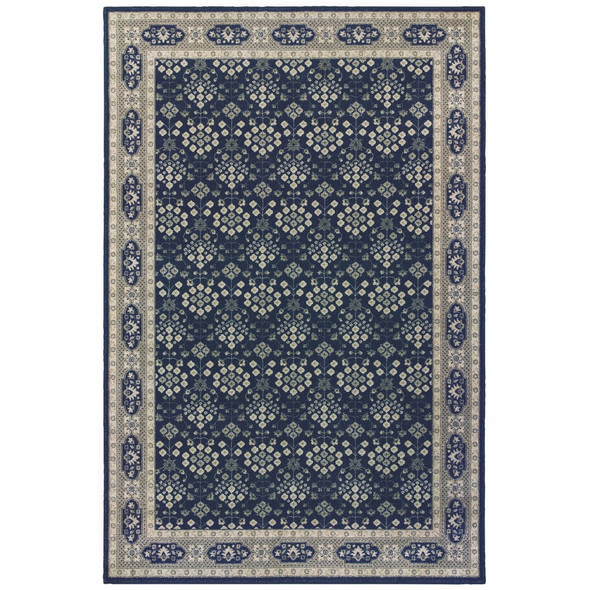 8x11 Navy and Gray Floral Ditsy Area Rug