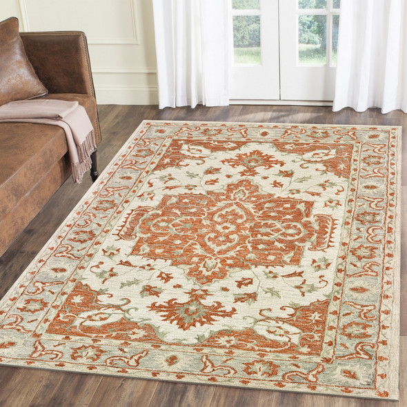 5 x 8 Orange and Ivory Medallion Area Rug