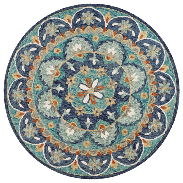 4 Round Blue Floral Mandala Area Rug - 393683