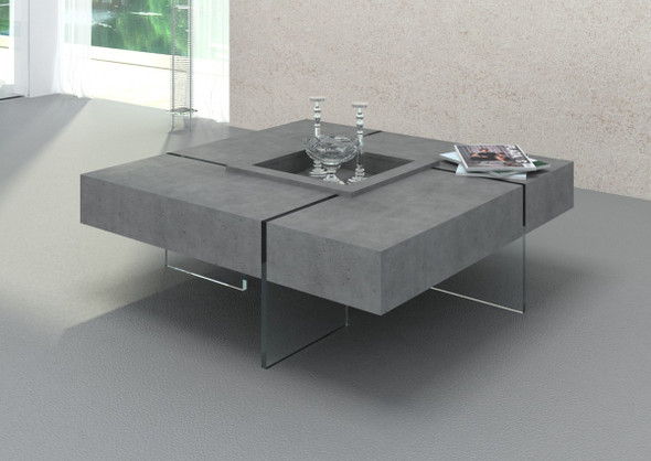 Modern Gray Faux Concrete and Glass Floating Coffee Table