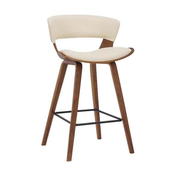 Cream Faux Leather and Wood Modern Bar Stool