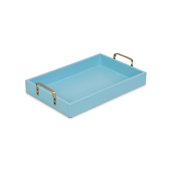 Light Blue Wooden Tray with Gold Handles