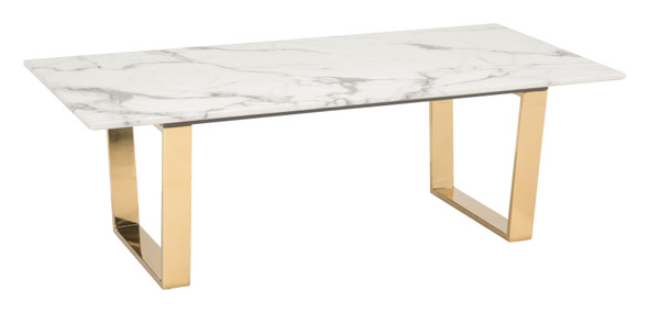 Designer's Choice White Faux Marble and Gold Coffee Table