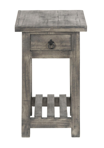 Rustic Gray Wash Wooden End Table with Storage