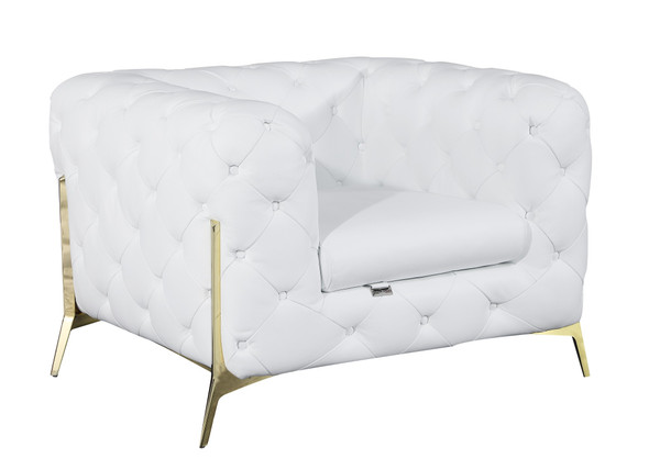 Glam White and Gold Tufted Leather Armchair