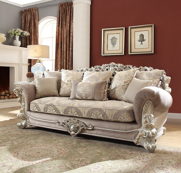 HD-372 Silver With Gold Highlight Classic European Upholstered Sofa