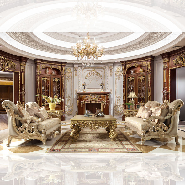 Homey Design Champagne With Rust Highlight 3-Piece Traditional Upholstered Sofa Set