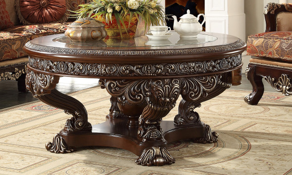 HD-8017 Brown Cherry With Silver Highlights Traditional Coffee Table