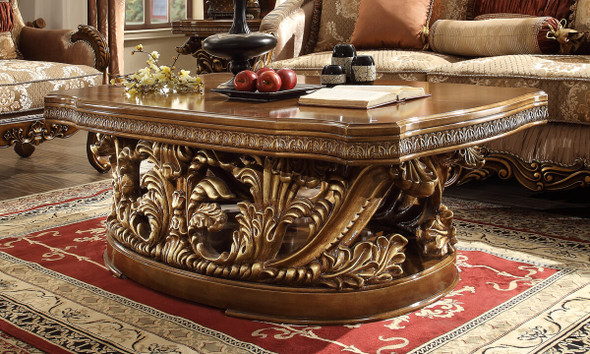 HD-8018 Antique Gold And Perfect Brown Traditional Coffee Table