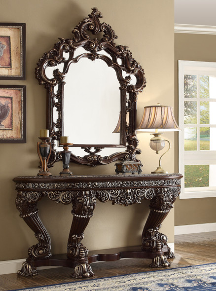 HD-8017 Brown Cherry With Silver Highlights Traditional Console Table