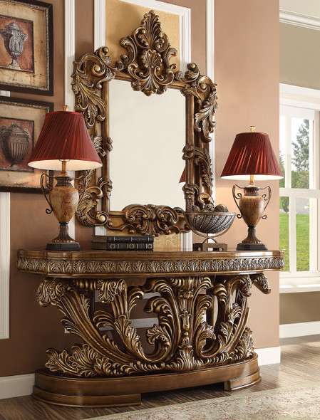 HD-8018 Antique Gold And Perfect Brown Traditional Console Table