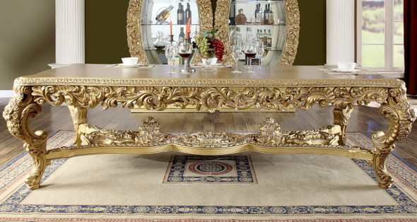 HD-8086 Bright Gold Rectangular Traditional Dining Table