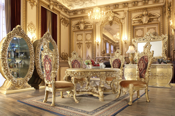 HD-8086 Bright Gold 5-Piece Round Traditional Dining Set