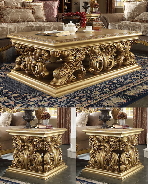 HD-8016 Bright Gold 3-Piece Traditional Coffee Table Set