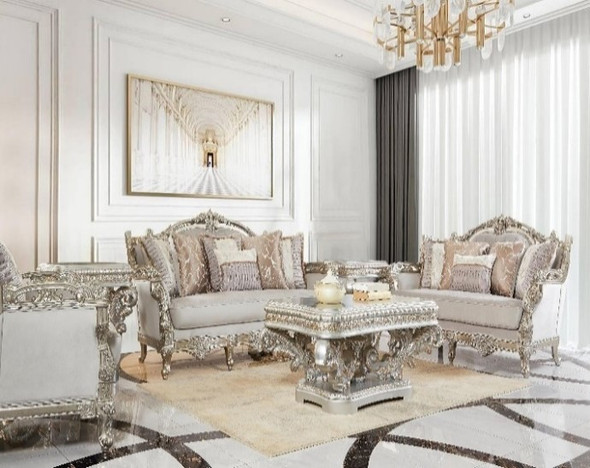 Homey Design Silver With Gold Highlighting Traditional Upholstered Loveseat