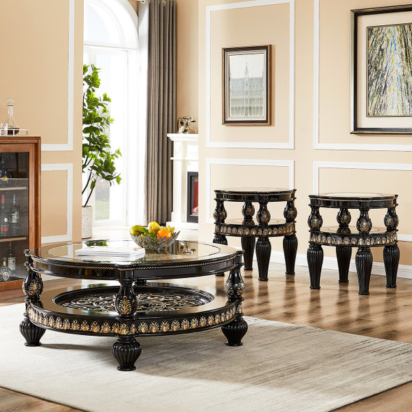 HD-998G Gold with Rust Highlights 3-Piece Traditional Coffee Table Set