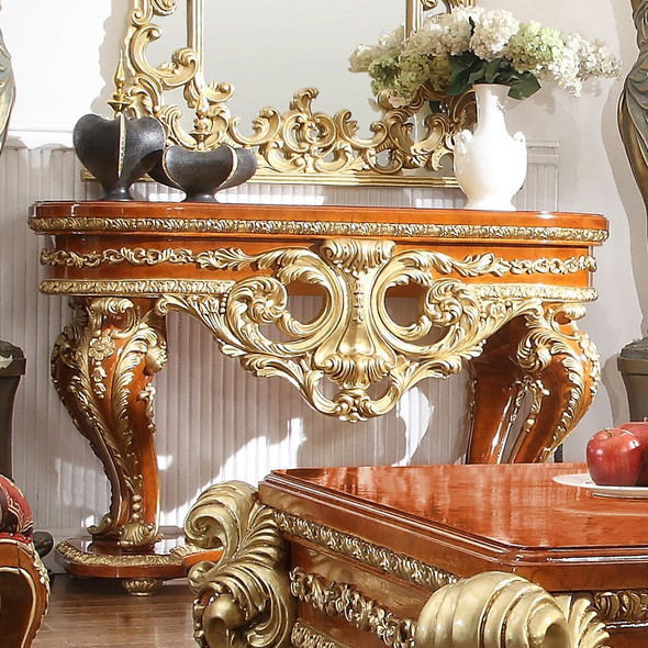 HD-8024 Cedar Red With Gold Highlight Traditional Console Table