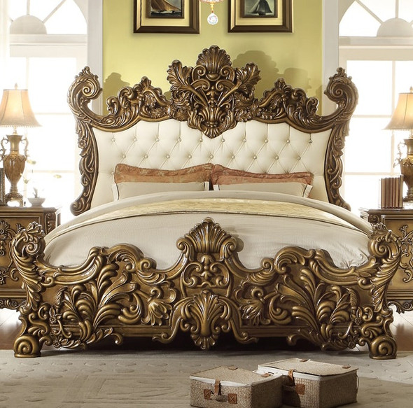 HD-8008 Ivory Traditional Eastern King Upholstered Bed