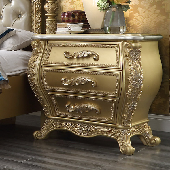 HD-1801 Bright Gold 4-Piece Traditional Bedroom Furniture Set
