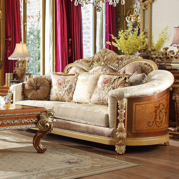 HD-821 Cedar Red With Gold Highlight Classic European Upholstered Sofa