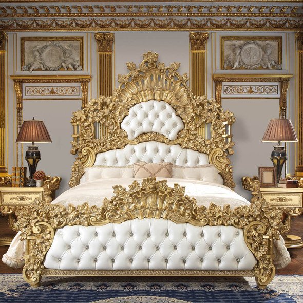 HD-8086 Bright Gold Traditional Eastern King Upholstered Bed