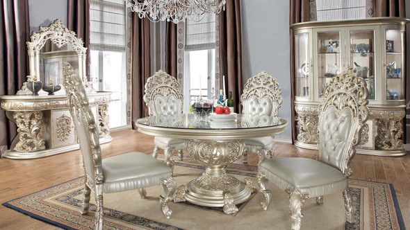 HD-8088 Silver With Gold Highlight 5-Piece Round Traditional Dining Set