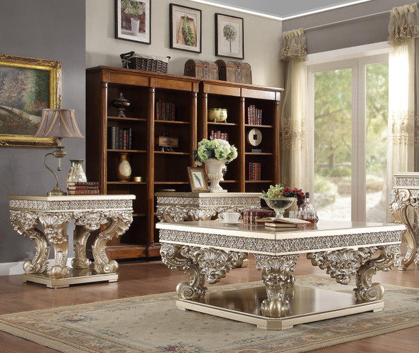 HD-8022 Champagne Gold 3-Piece Traditional Coffee Table Set