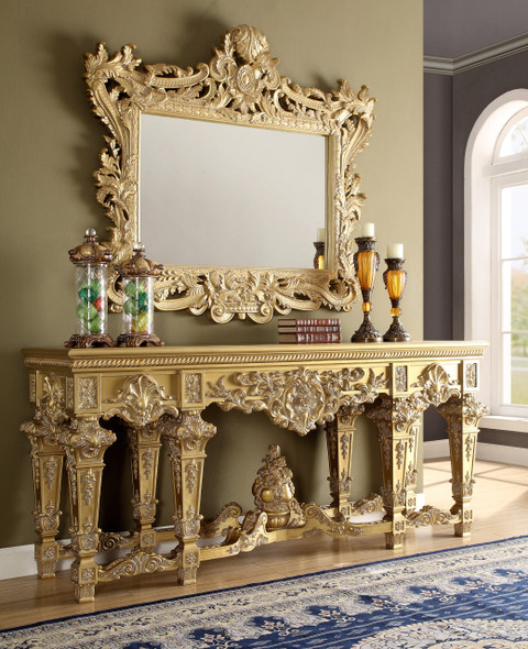 HD-8086 Bright Gold Traditional Console Table