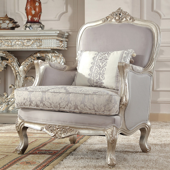 HD-2662 Silver Classic European Upholstered Accent Chair