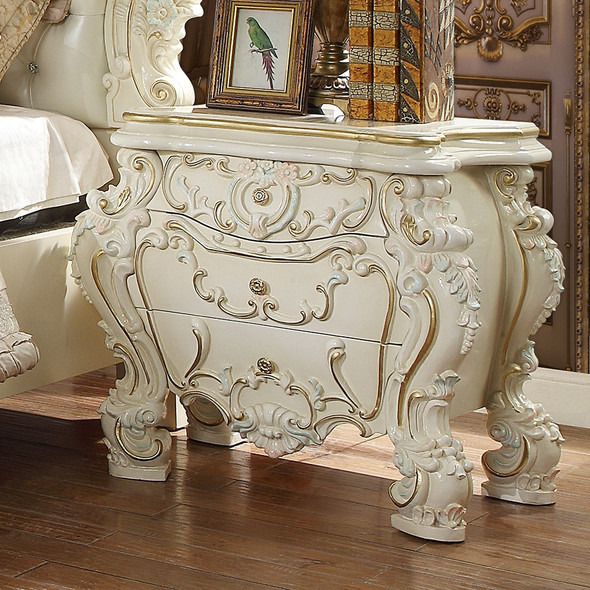 HD-903 Ivory With Gold Highlights Classic European California King Upholstered Bed