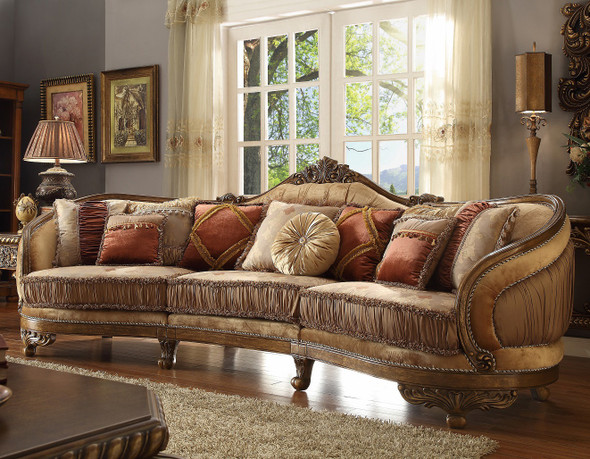 HD-111 Mahogany With Silver Highlight Traditional Upholstered Sectional Sofa