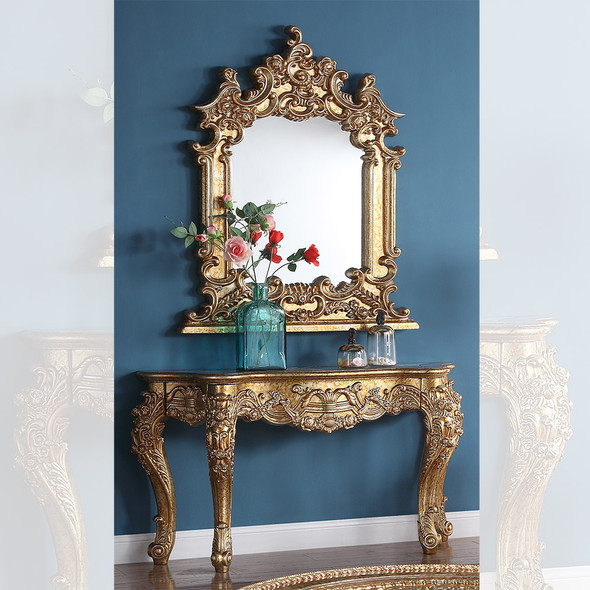 HD-998I Ivory With Gold Highlights Traditional Console Table