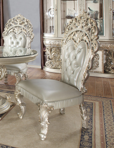 Homey Design Ivory/Gold Traditional Upholstered Dining Arm Chair