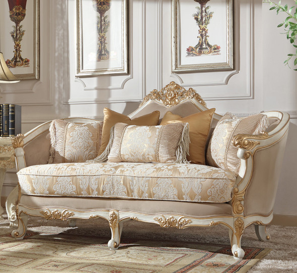HD-2669 Ivory With Gold Highlight Traditional Upholstered Loveseat