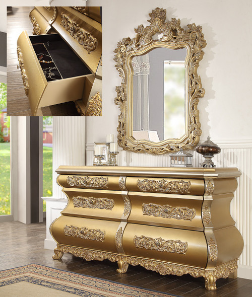HD-8016 Bright Gold Traditional Bedroom Dresser
