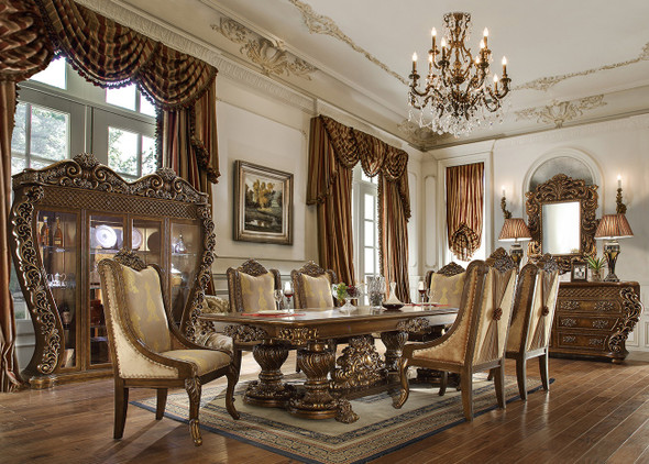 HD-8011 Antique Gold And Perfect Brown 7-Piece Traditional Dining Set