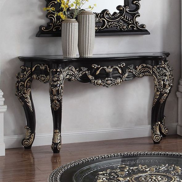 HD-328B Black Enamel With Gold Highlights Traditional Console Table